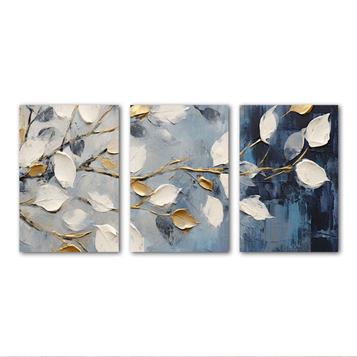 White Gold Leaves 3 Piece 3d Heavy Textured Partial Oil Painting